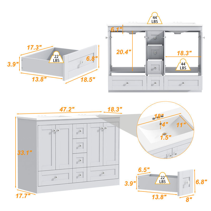 Ebern Designs 47.2'' Double Bathroom Vanity with Ebern Designs 47.2'' Double Bathroom Vanity with
